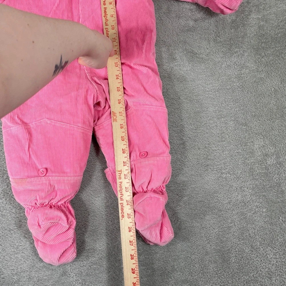 OshKosh Corduroy Snowsuit Baby 12M Pink Floral Hooded Bunting Vintage‎ 90s